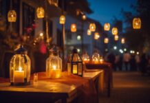 WHAT AN INCREDIBLE EVENING! Abstract Blurred image of Night Festival in garden