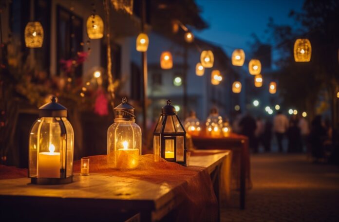 Abstract Blurred image of Night Festival in garden